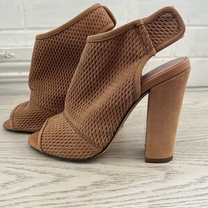 Aldo tan suede open toe heels